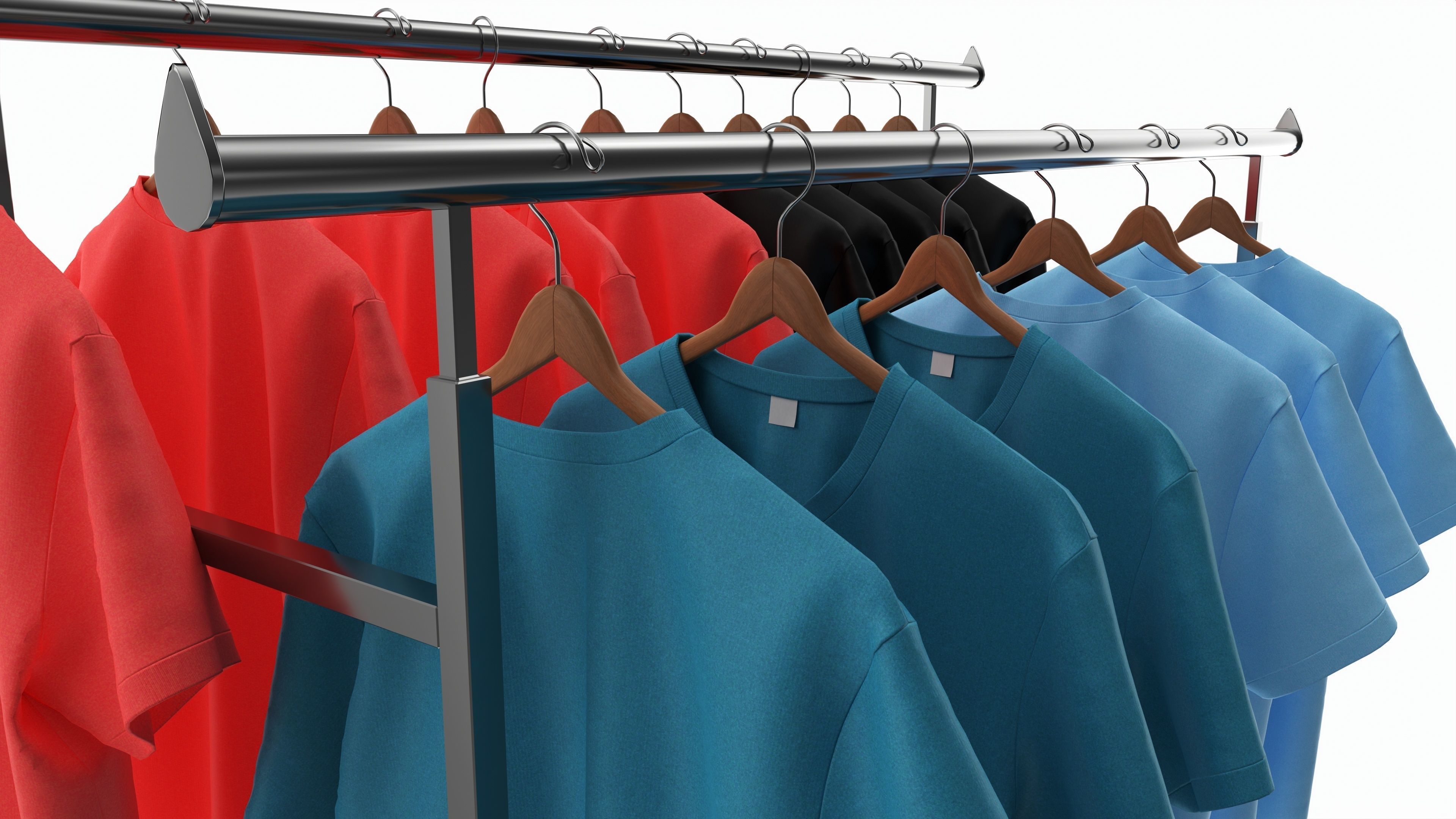 Store double bar rack with clothes 3D model_3