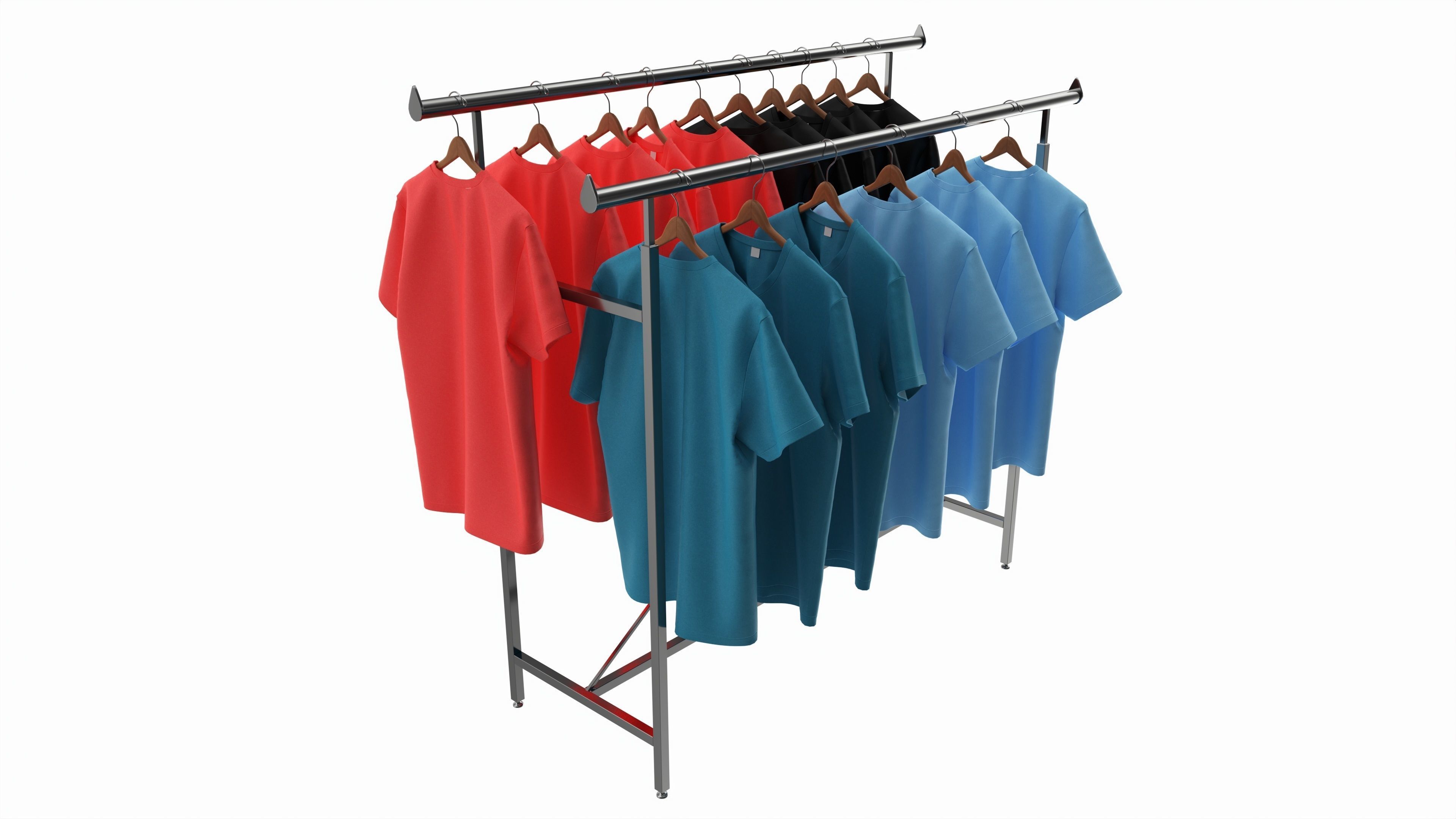 Store double bar rack with clothes 3D model_1