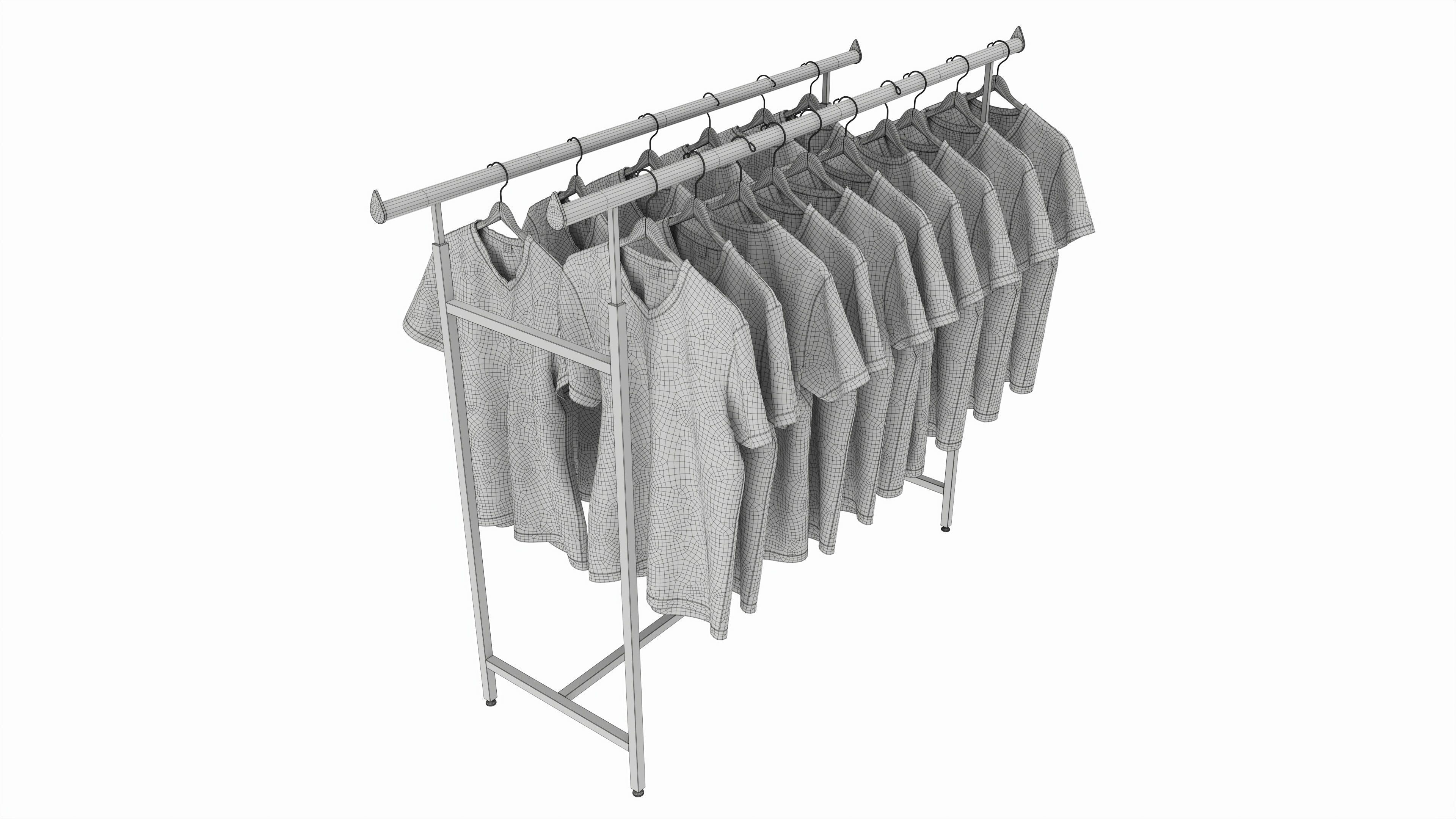 Store double bar rack with clothes 3D model_5