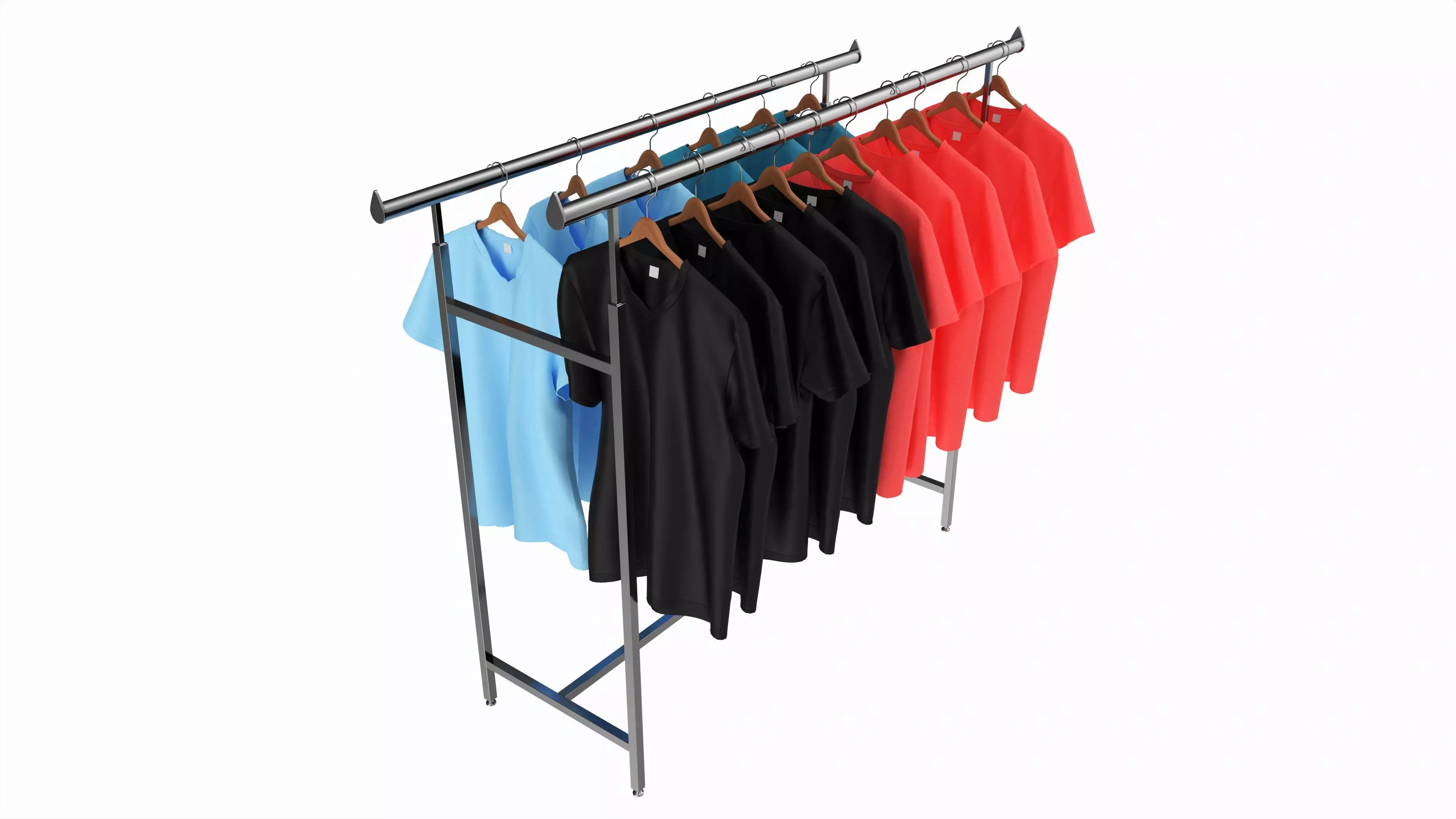 Store double bar rack with clothes 3D model_0