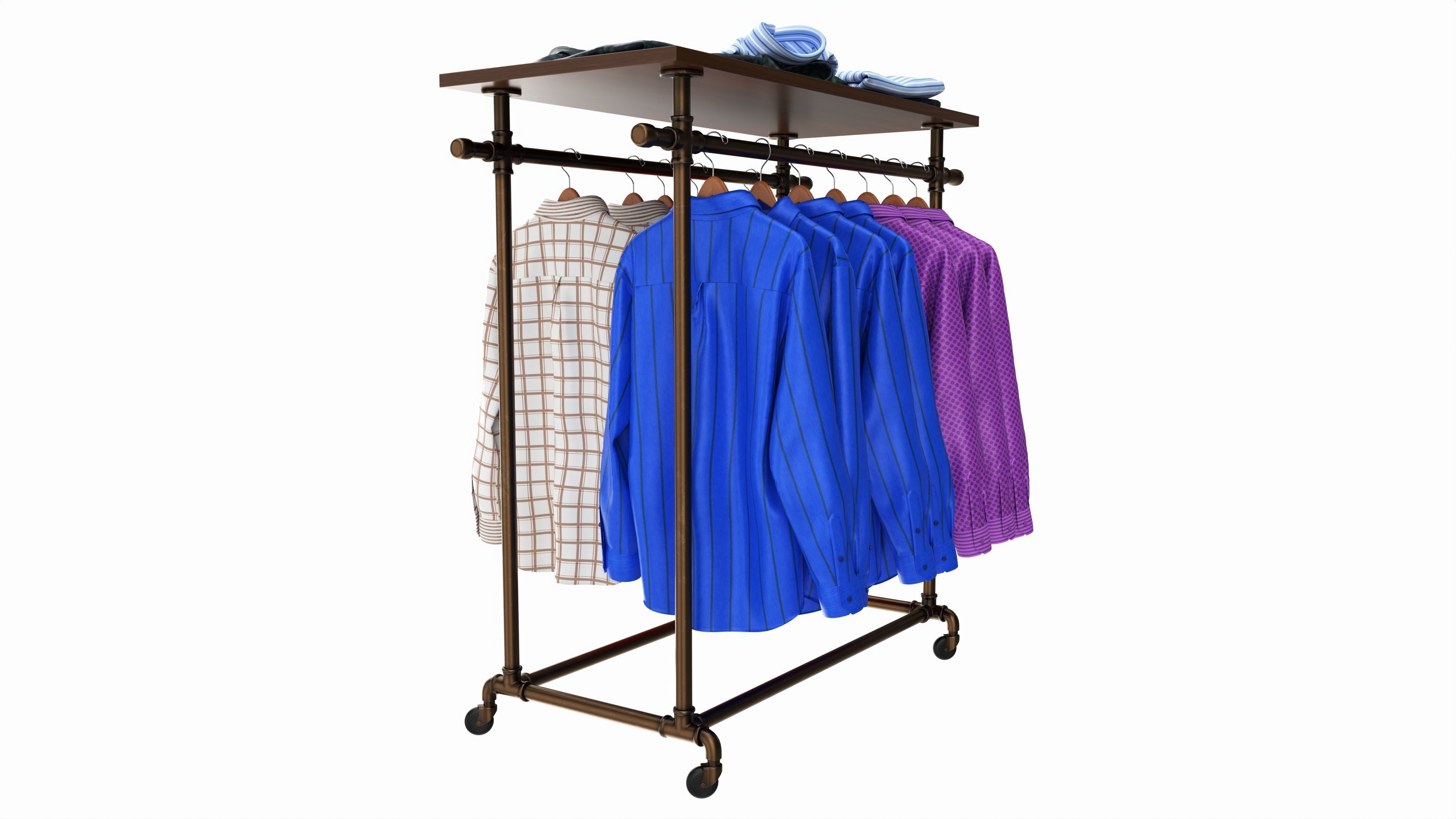 Store display clothing double bar rack system 3D model_2