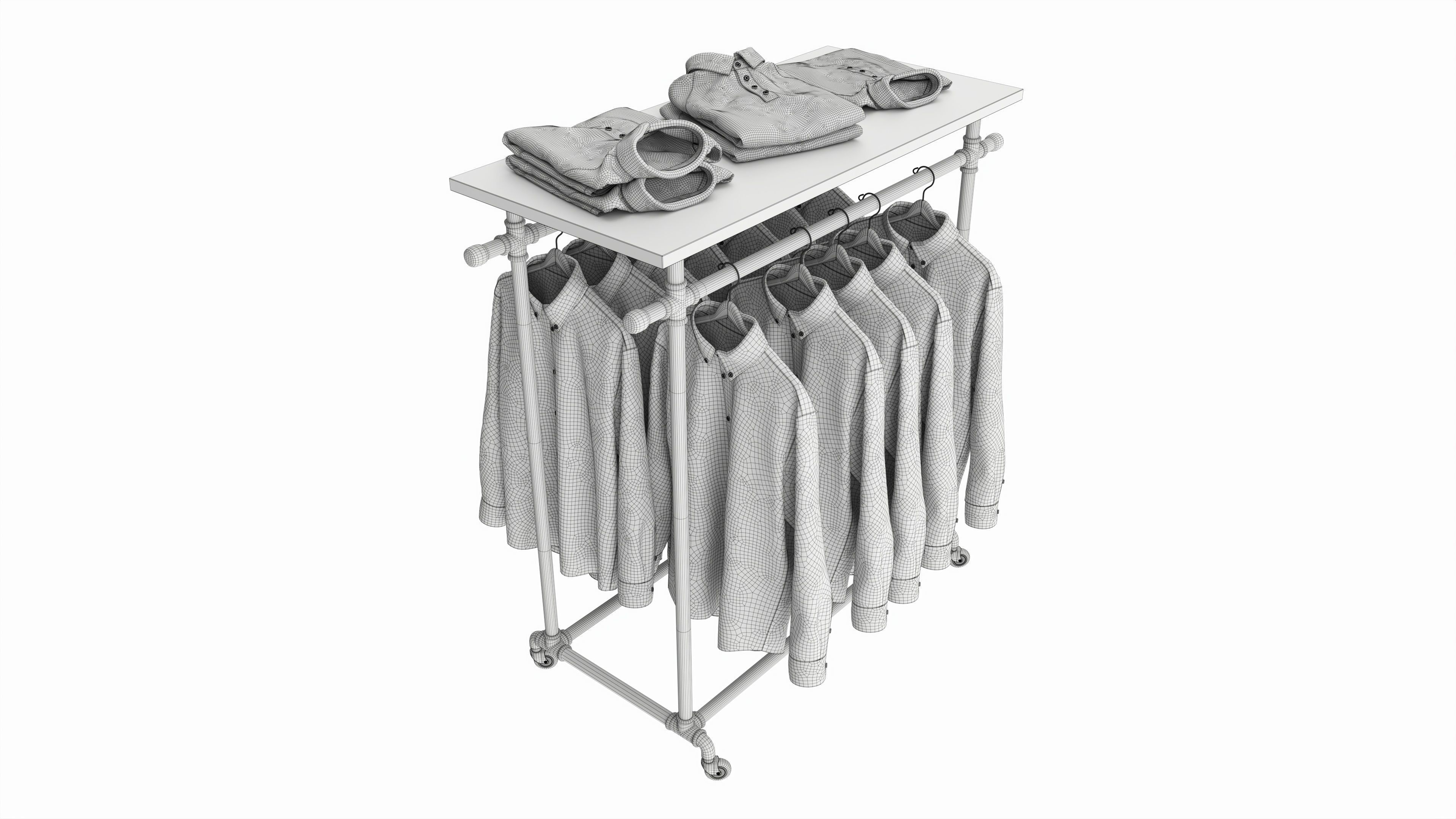 Store display clothing double bar rack system 3D model_6