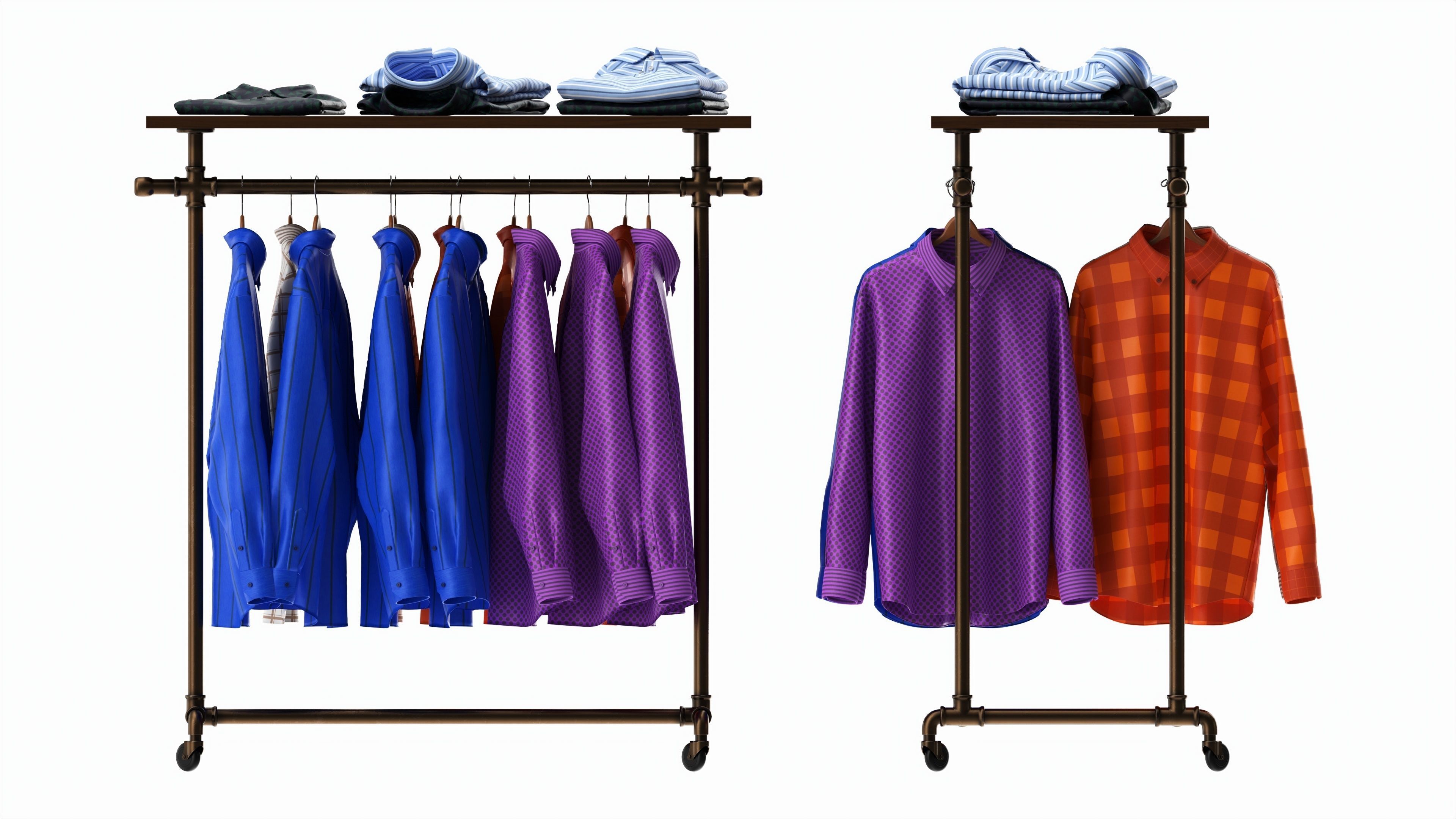 Store display clothing double bar rack system 3D model_3