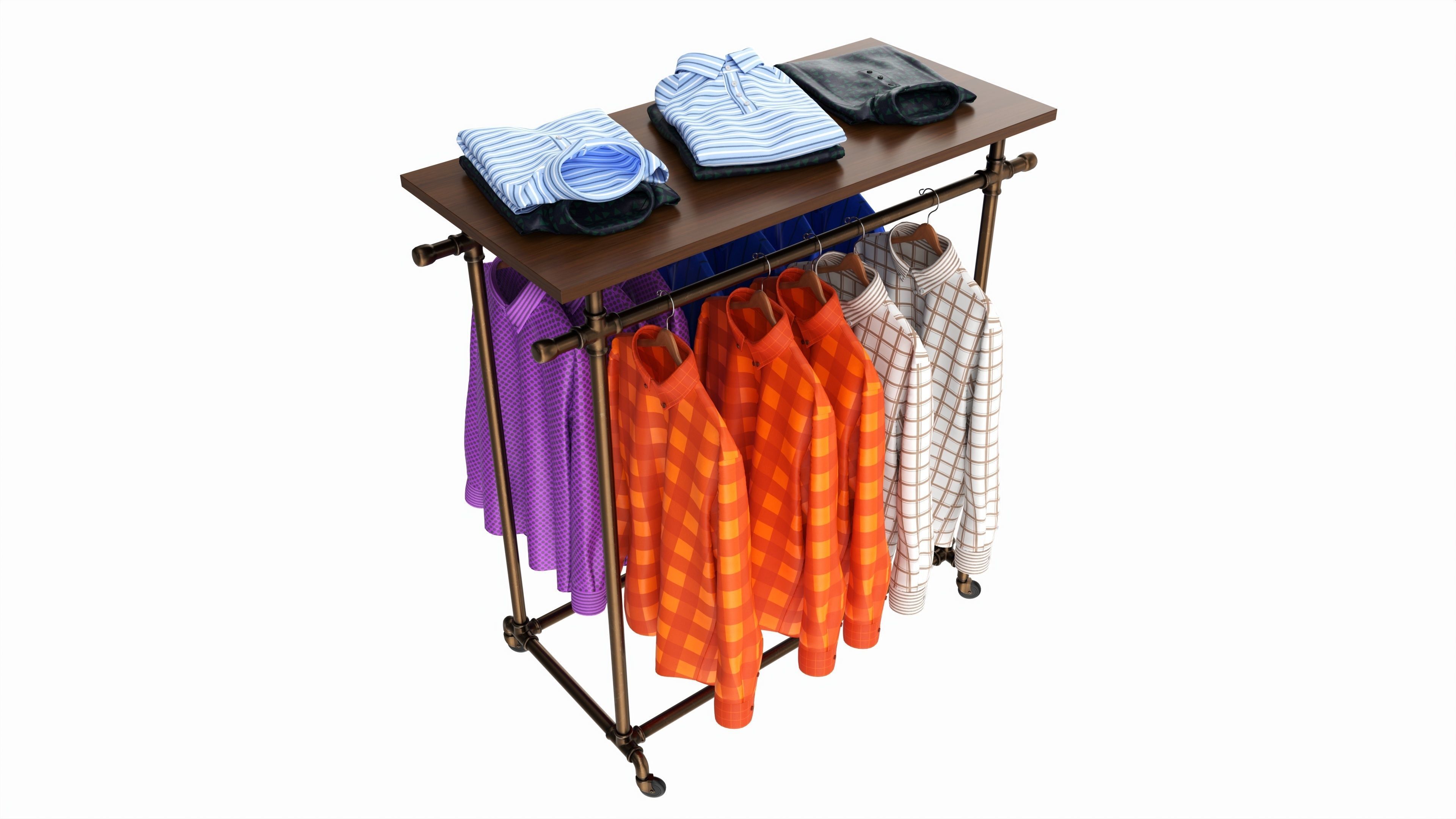 Store display clothing double bar rack system 3D model_1