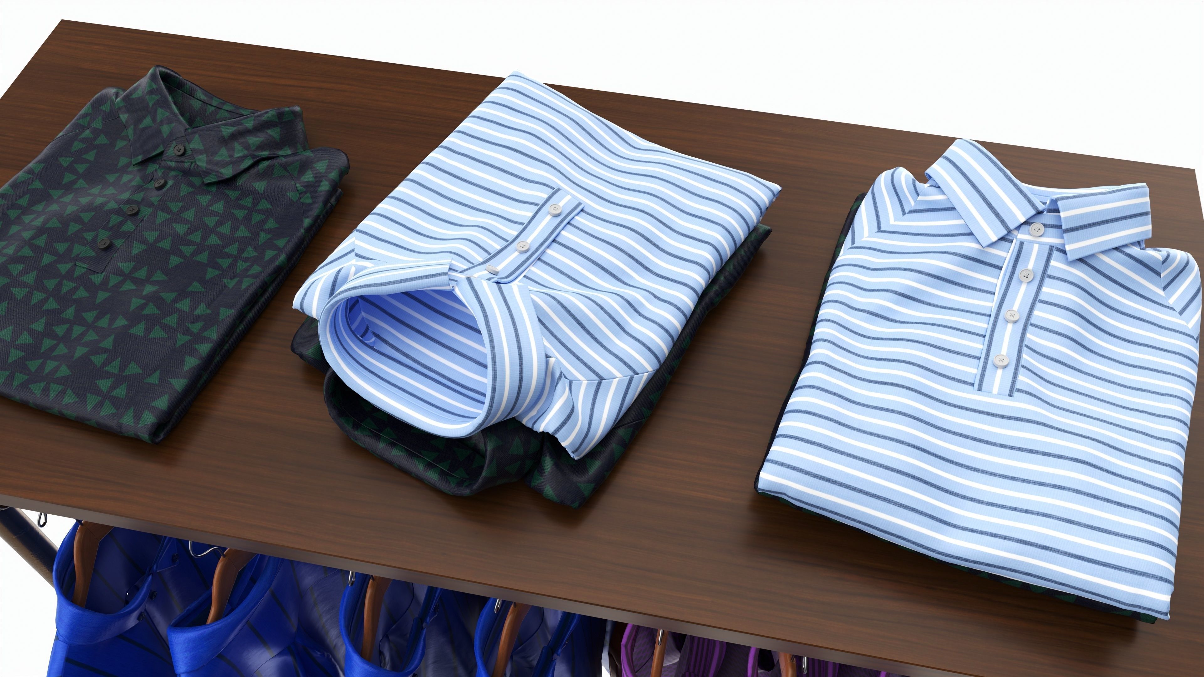 Store display clothing double bar rack system 3D model_4