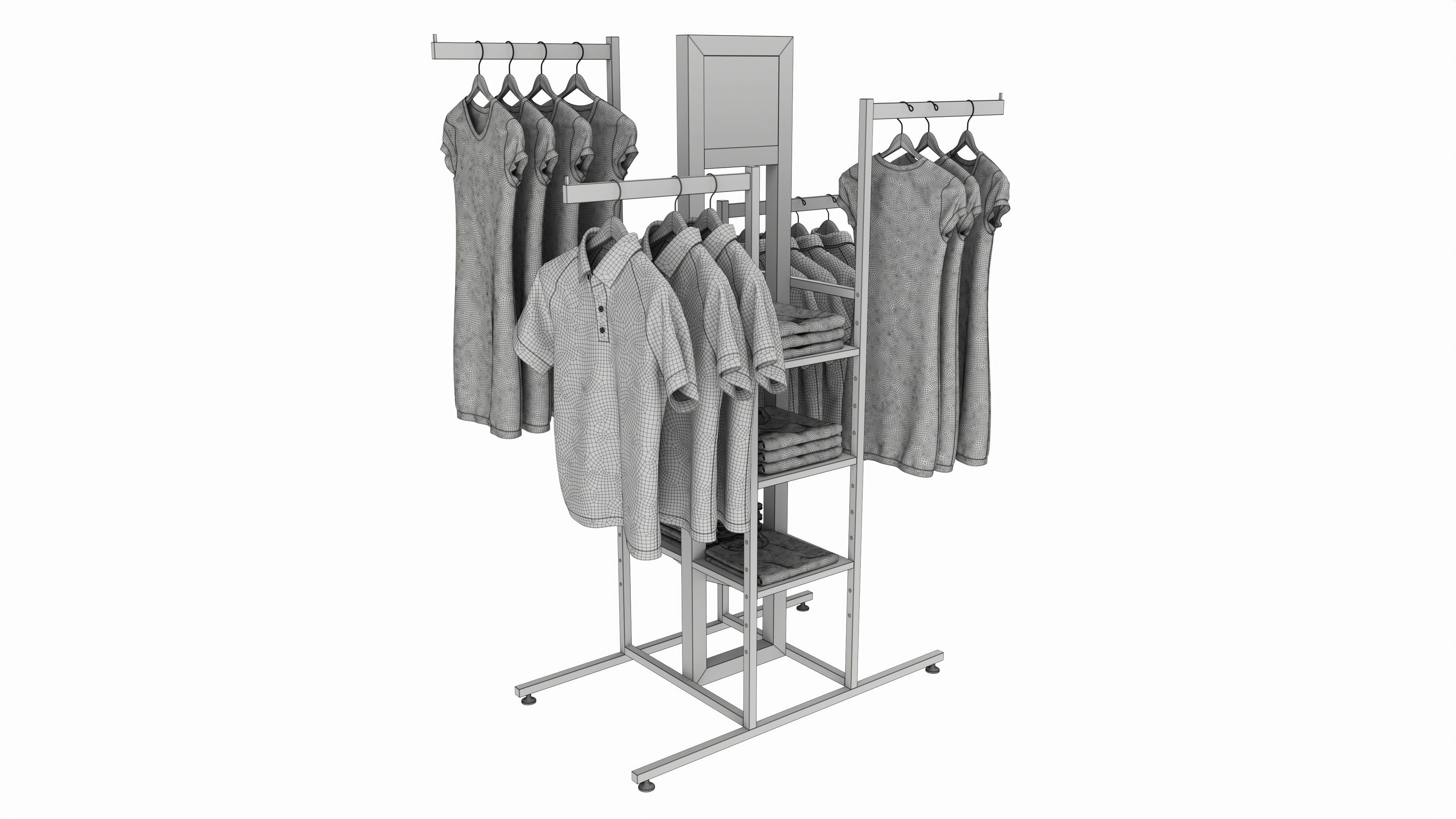 Store 4-way Square Tube Clothing Rack 3D model_7