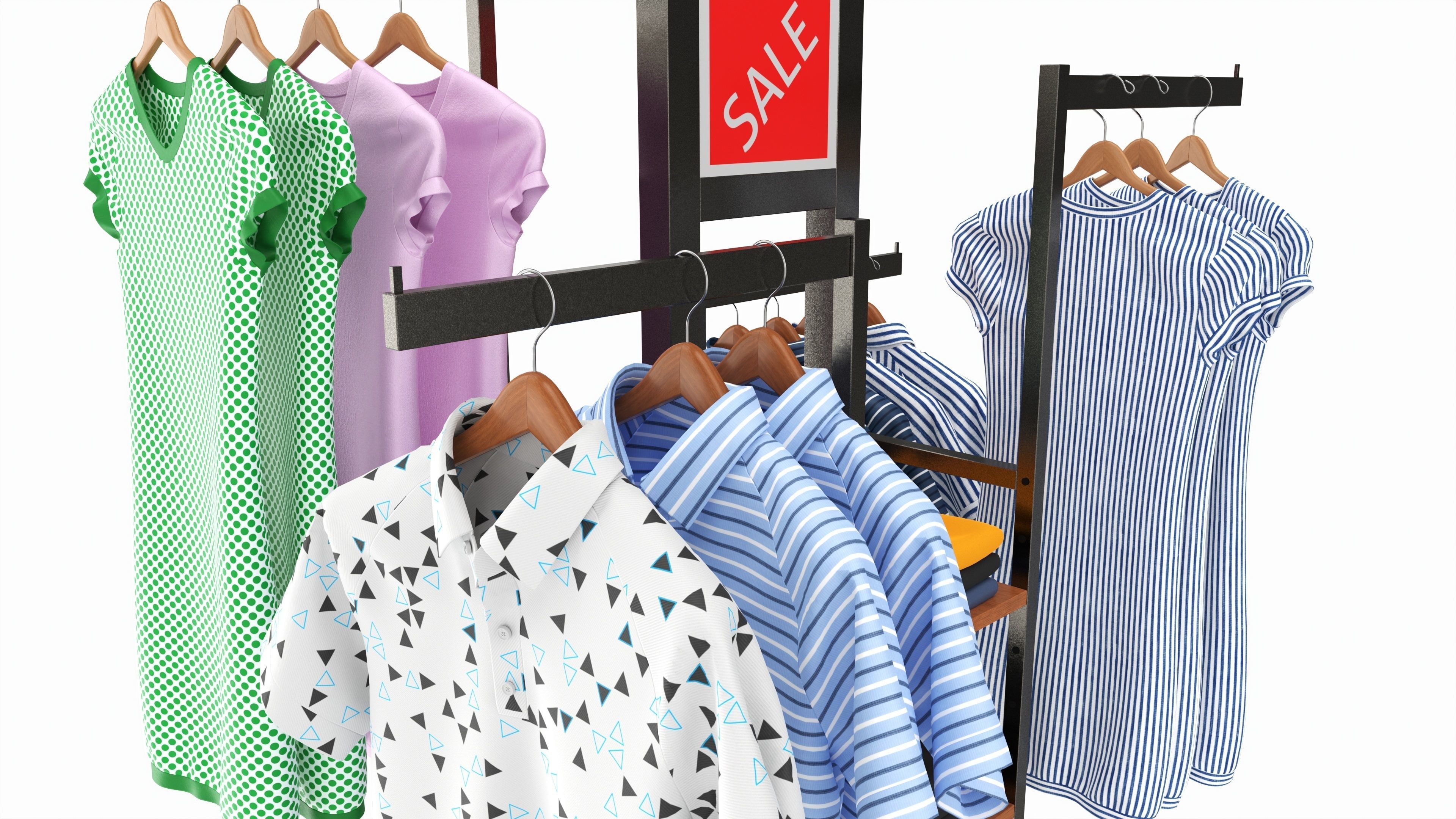 Store 4-way Square Tube Clothing Rack 3D model_3