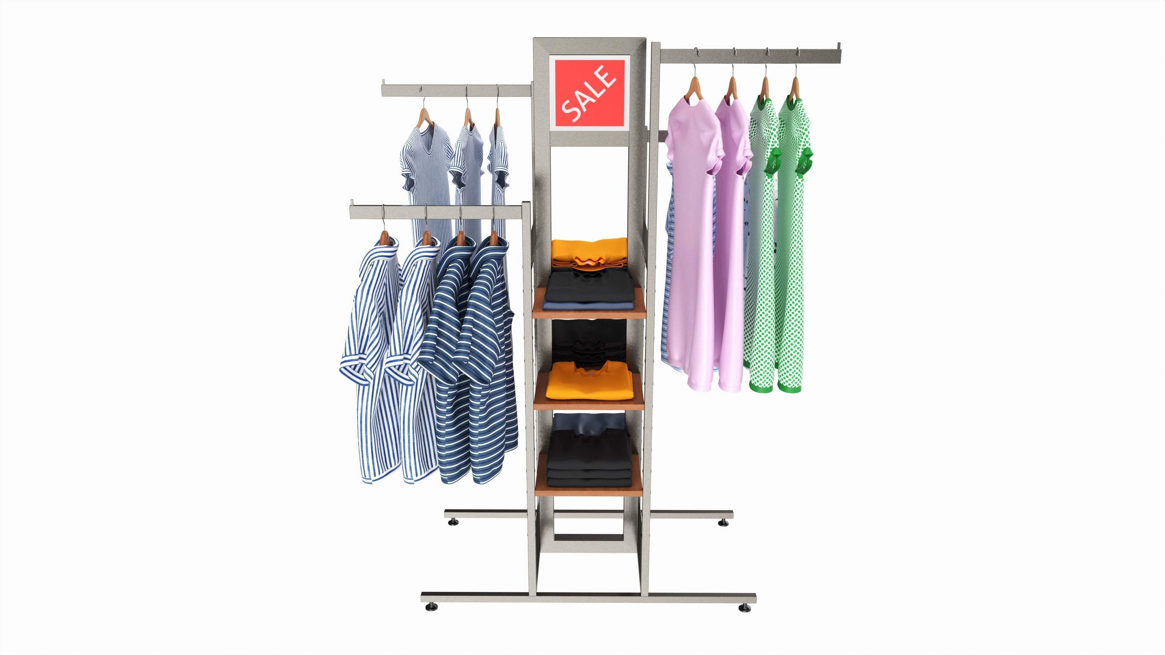 Store 4-way Square Tube Clothing Rack 3D model_2