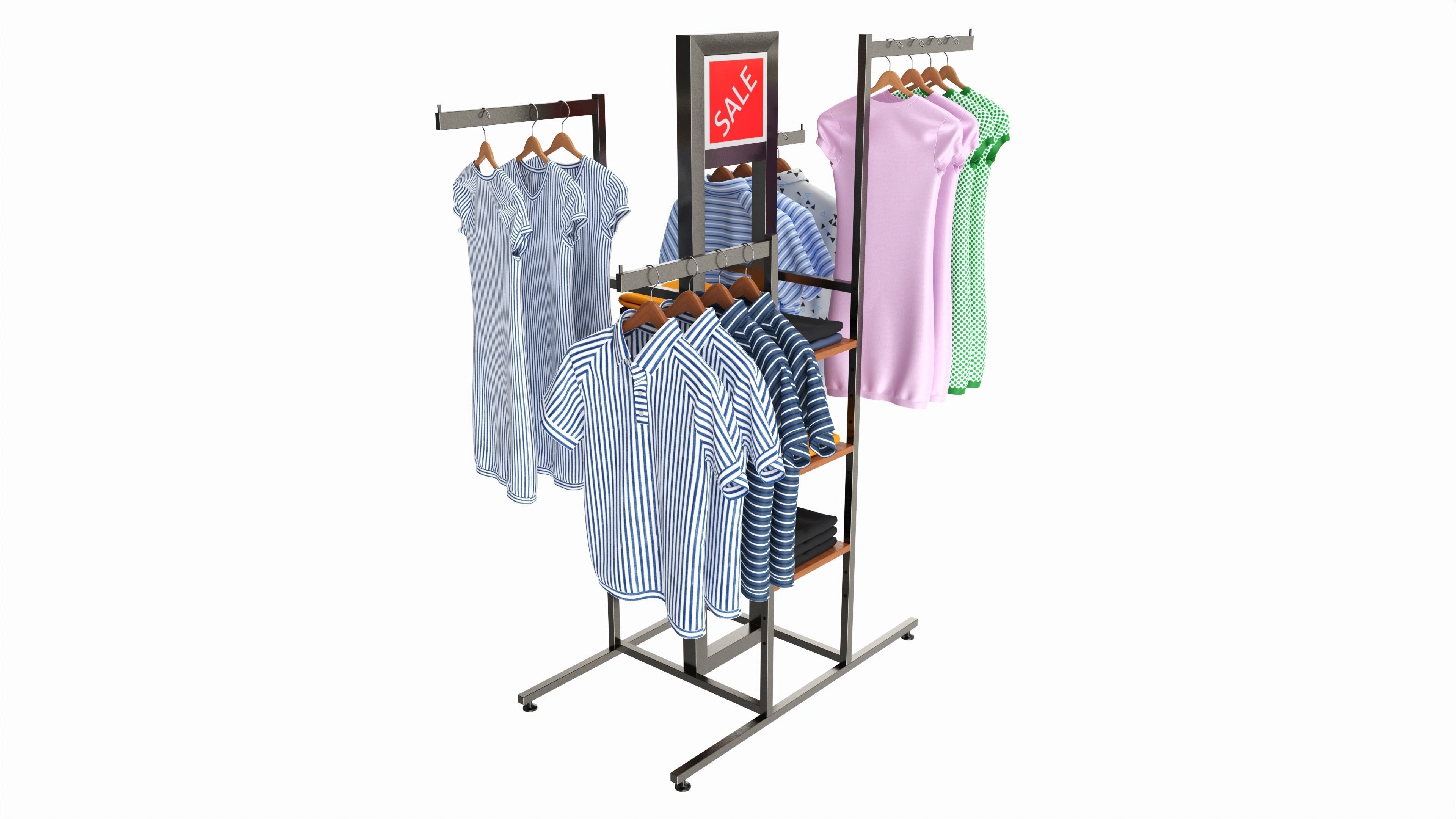 Store 4-way Square Tube Clothing Rack 3D model_1