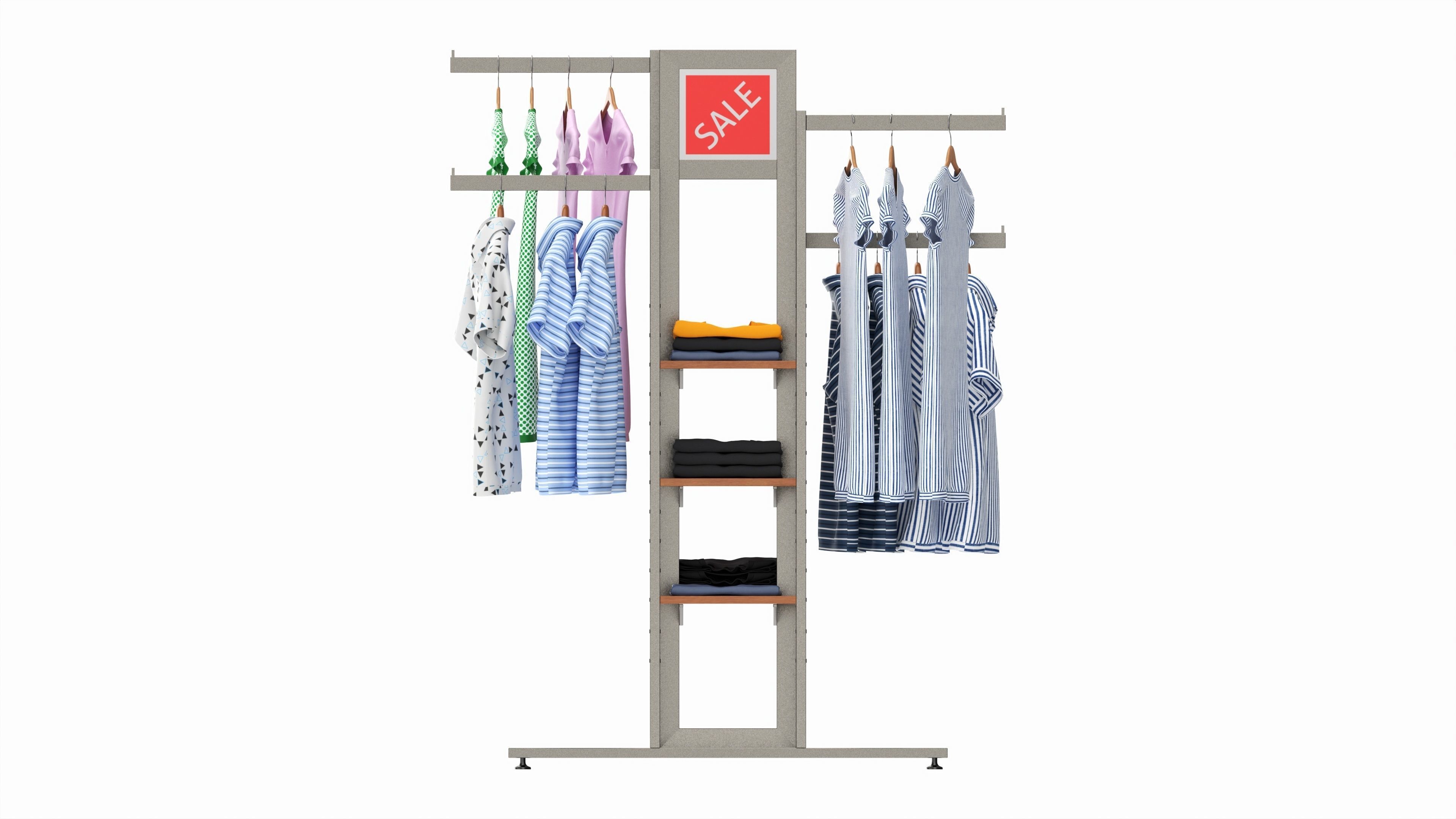 Store 4-way Square Tube Clothing Rack 3D model_5