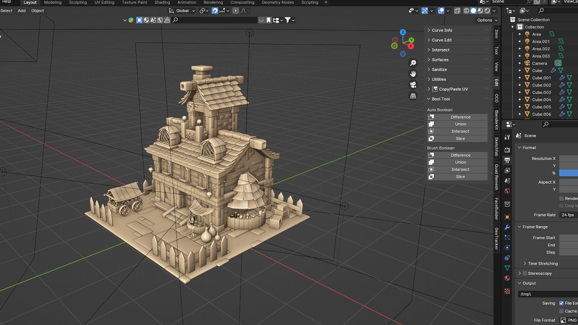 Cartoon Village House Diorama 3D model_3