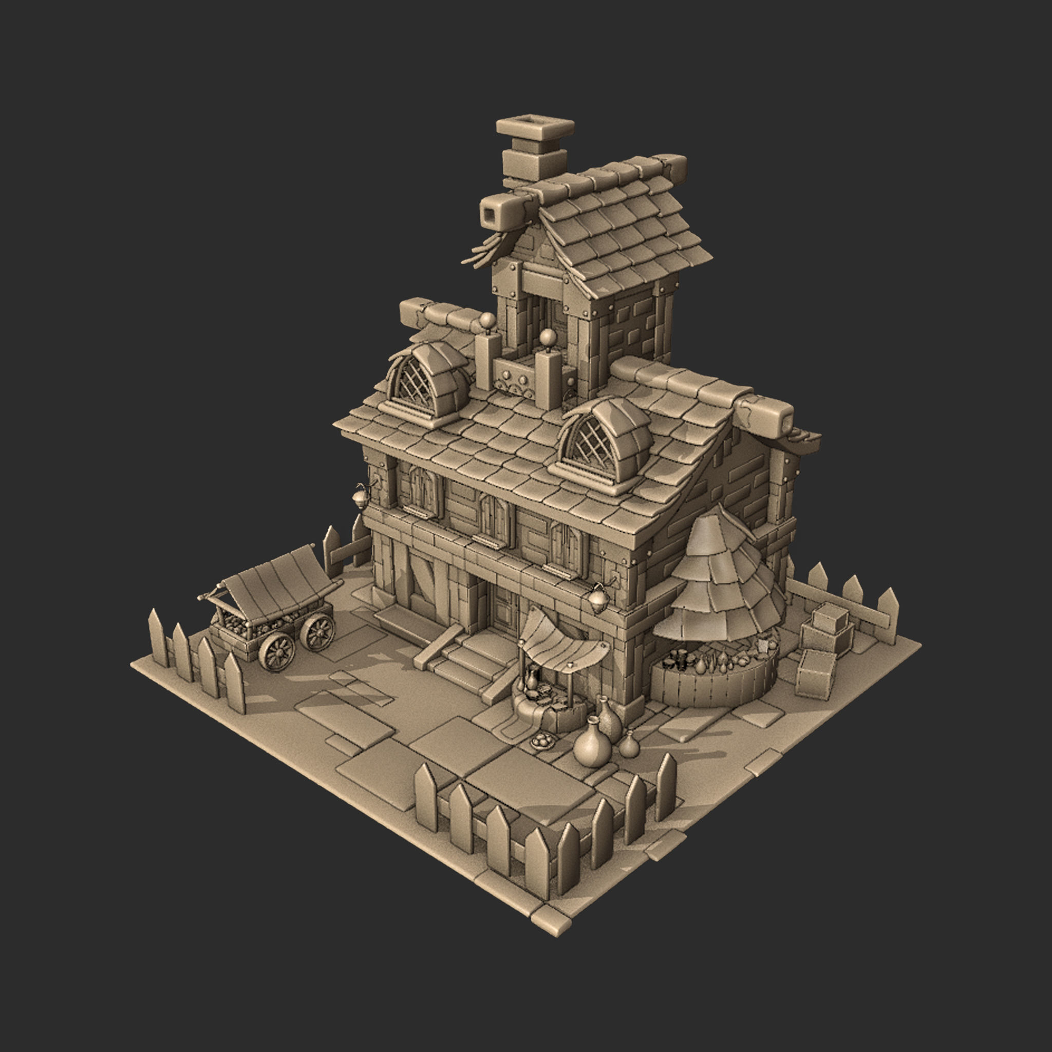 Cartoon Village House Diorama 3D model_1