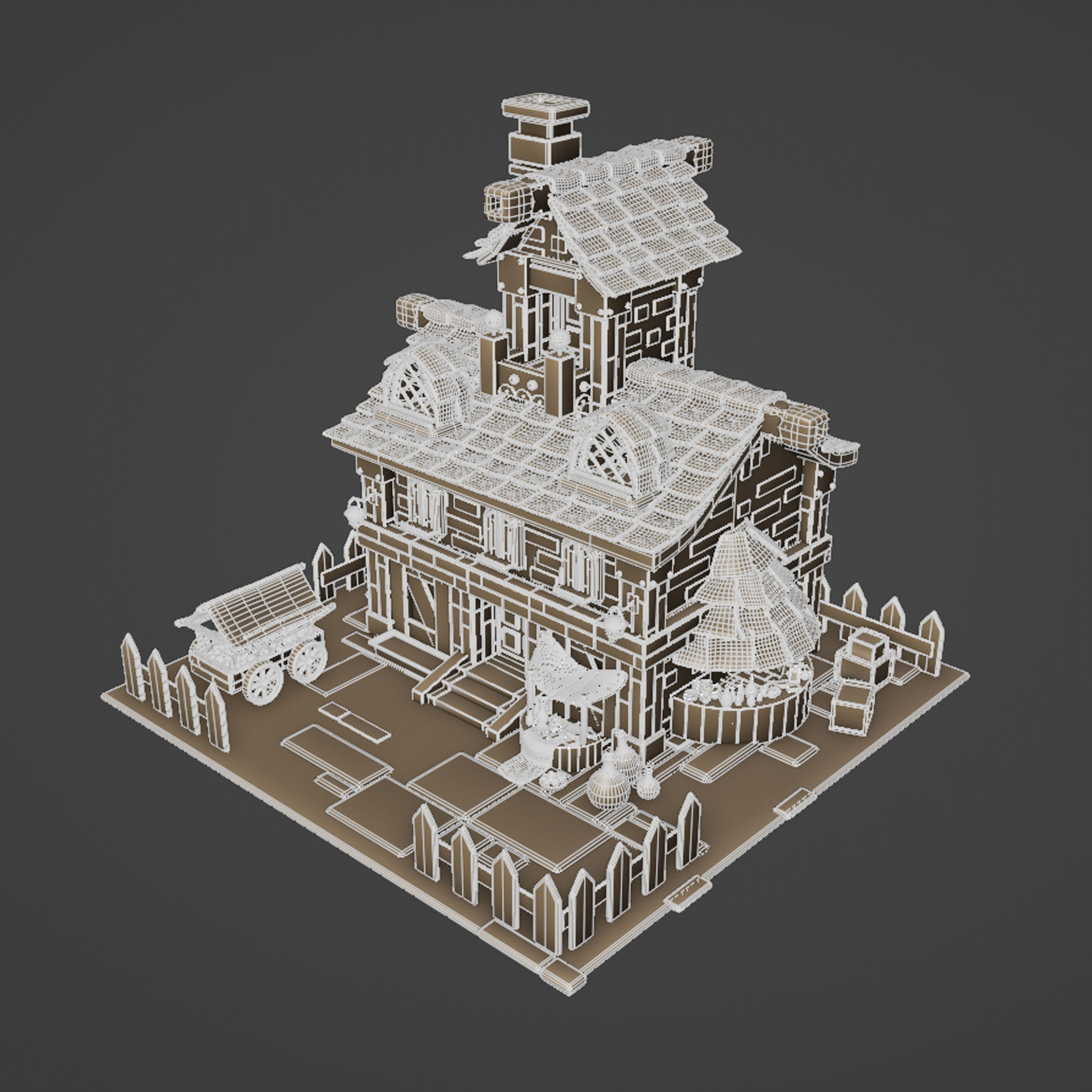 Cartoon Village House Diorama 3D model_2