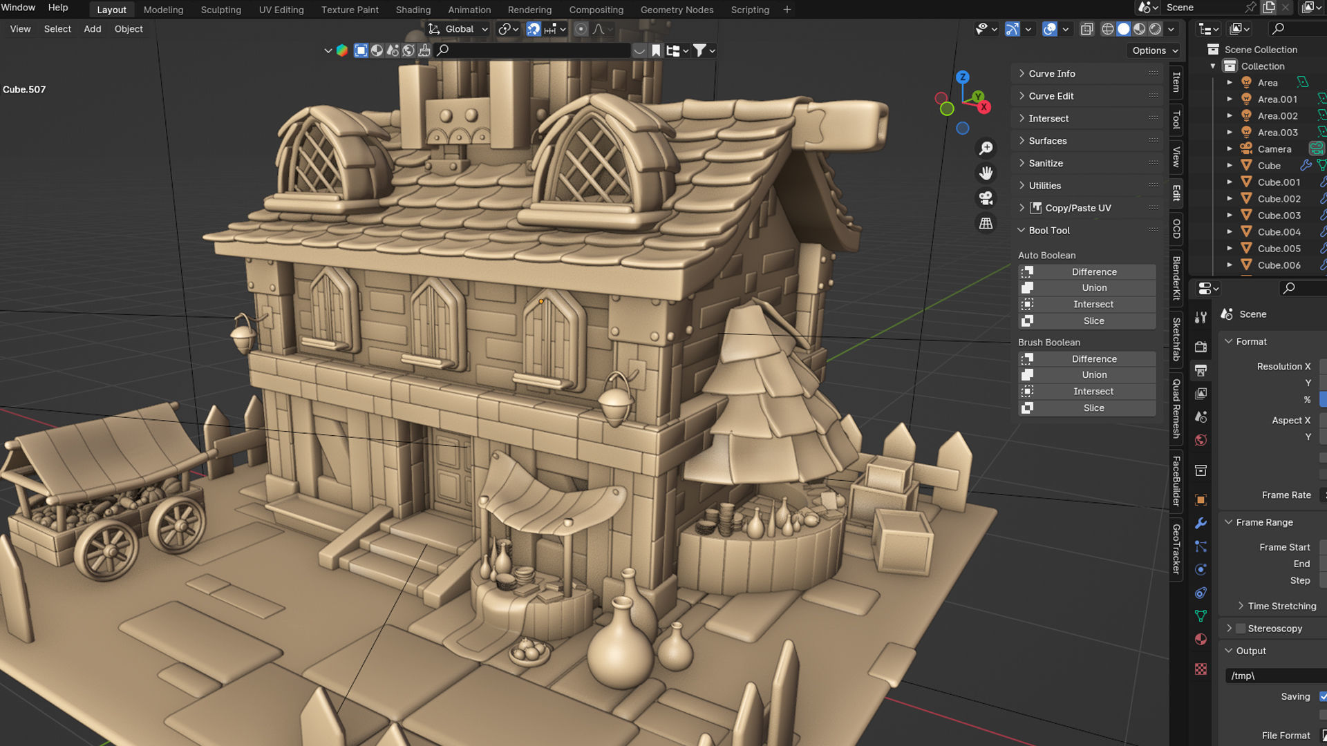 Cartoon Village House Diorama 3D model_4