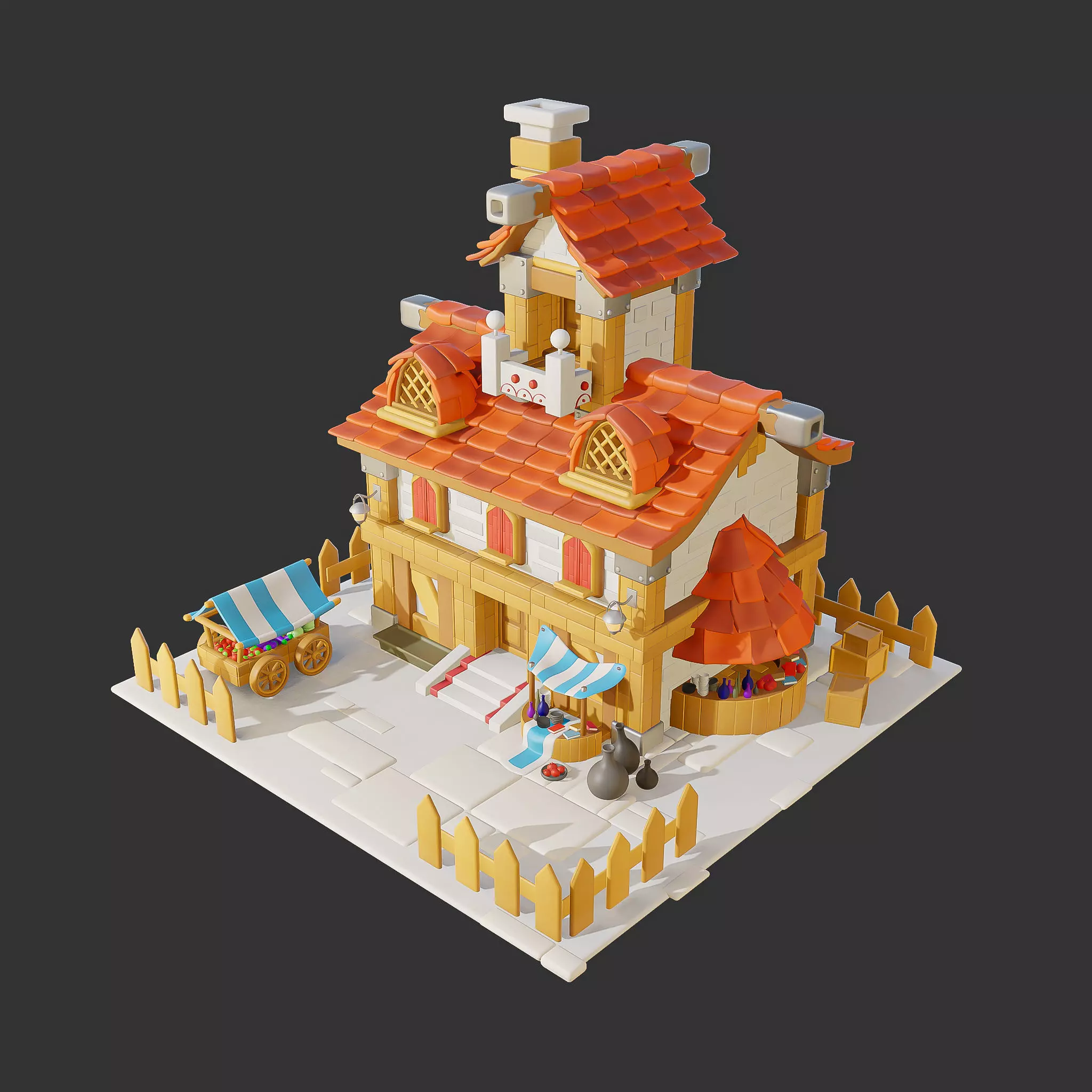 Cartoon Village House Diorama 3D model_0