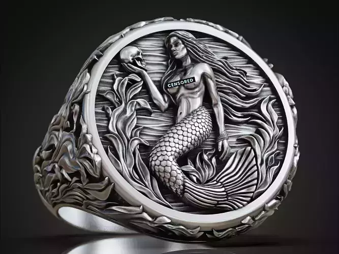 Mermaid siren seaweed signet ring