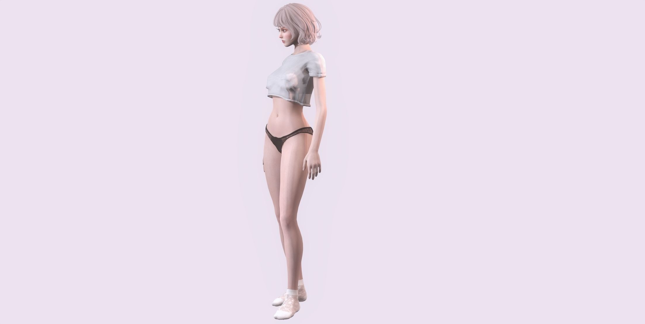 Nude Female Character Yoon - Game Ready Character Low-poly 3D model_10