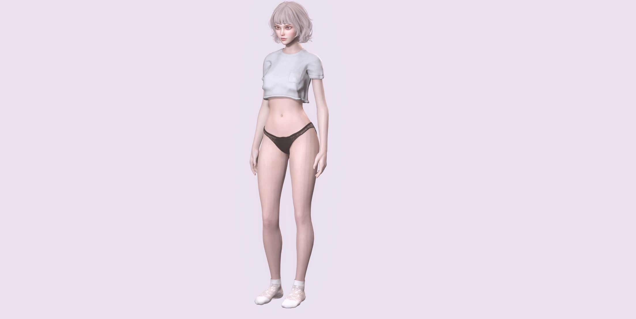 Nude Female Character Yoon - Game Ready Character Low-poly 3D model_9