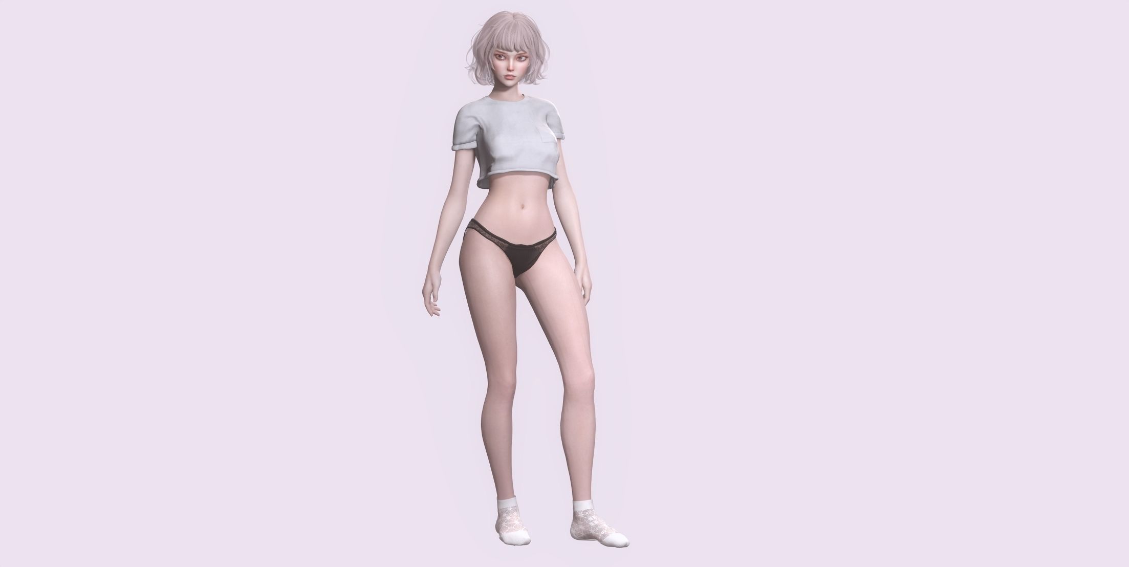 Nude Female Character Yoon - Game Ready Character Low-poly 3D model_8