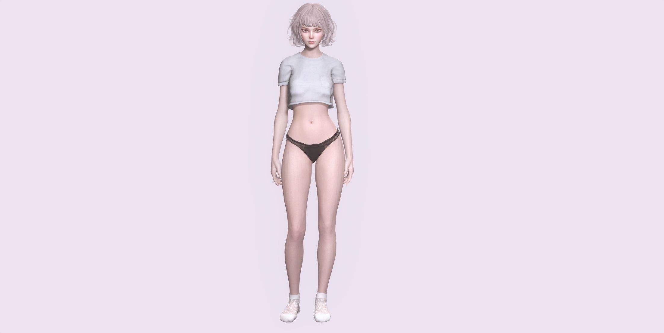 Nude Female Character Yoon - Game Ready Character Low-poly 3D model_6