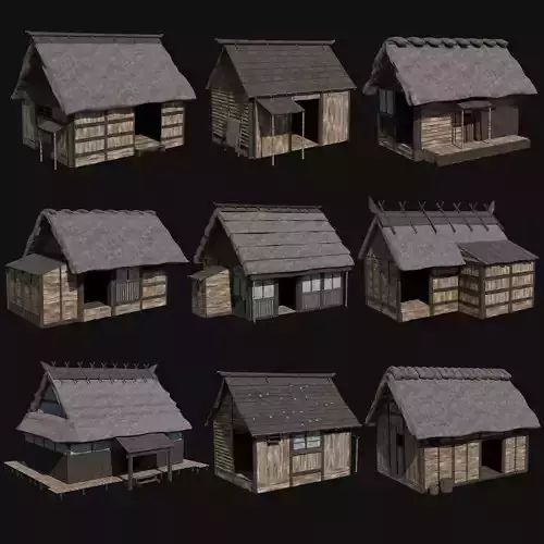 FEUDAL ASIAN JAPAN HOUSE INDUSTRIAL CITY BUILDING COLLECTION Low-poly 3D model