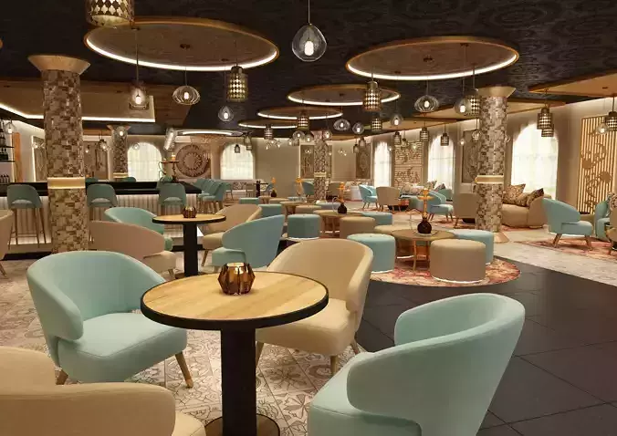 Luxury hookah bar coffee restaurant  interior design