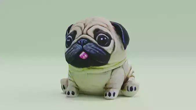 Baby Pug Dog Plush Sitting Low-poly 3D model