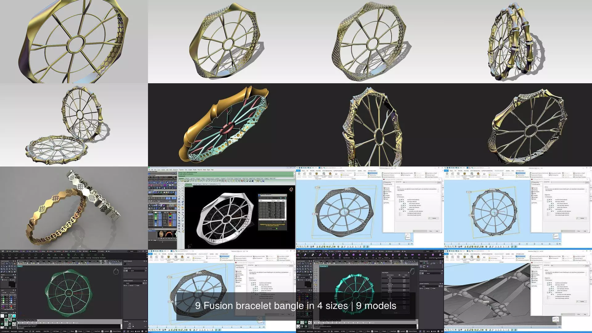 9 Fusion bracelet bangle in 4 sizes 3D Model Collection_0