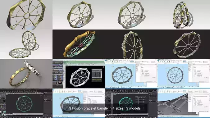 9 Fusion bracelet bangle in 4 sizes 3D Model Collection