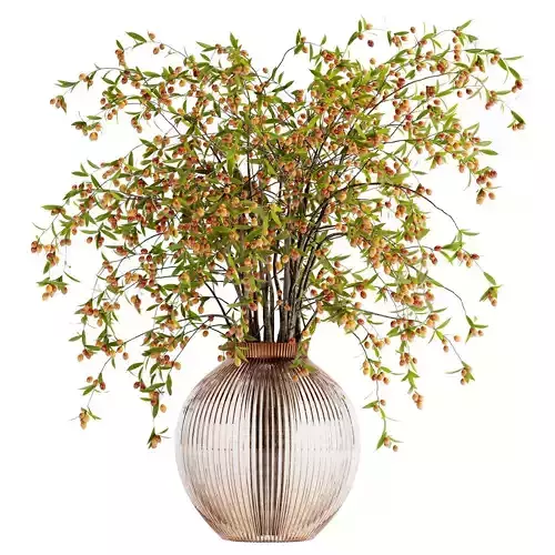 Cone branch bouquet inserted into glass bottle 02