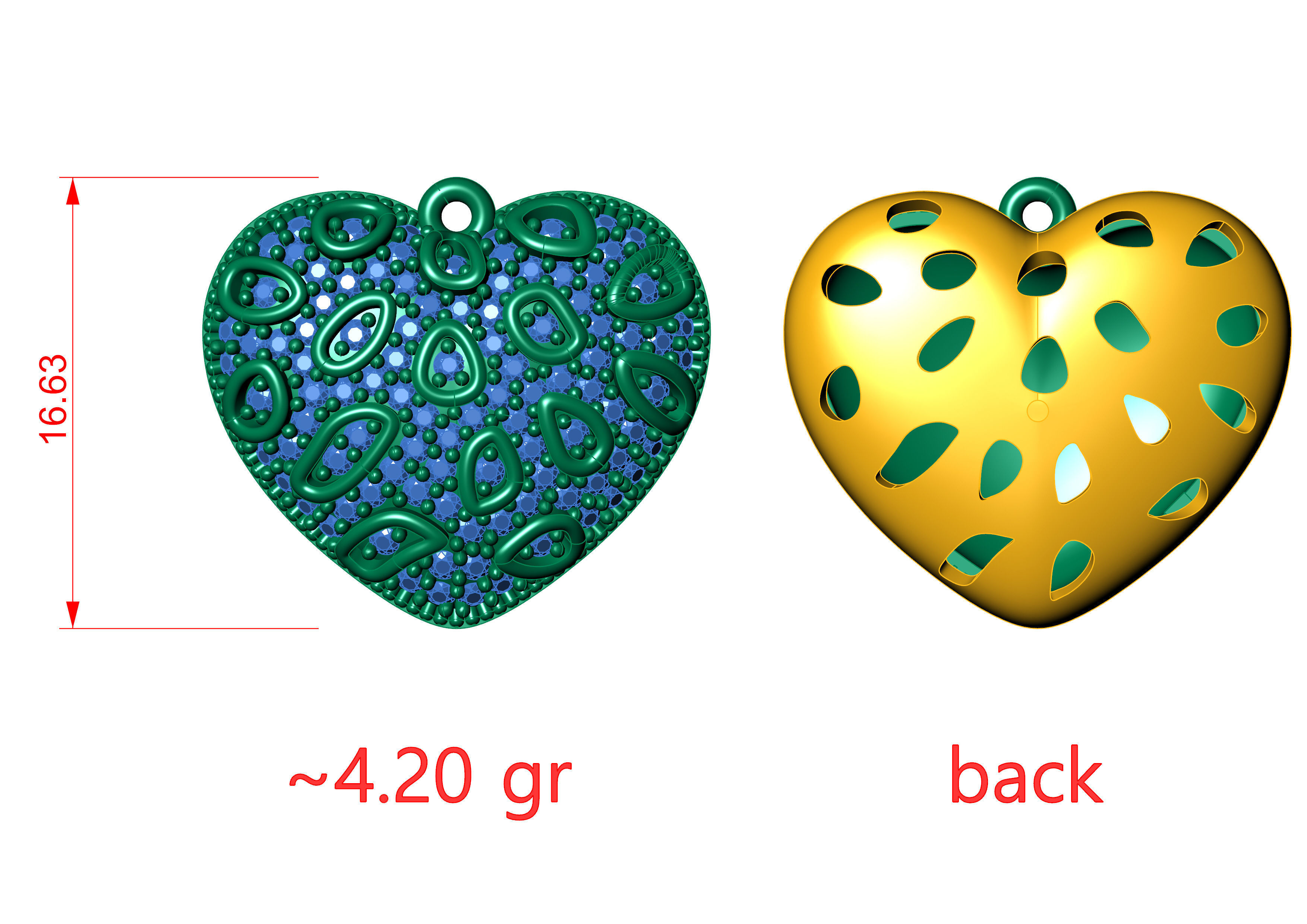 Decorative Heart Charm Pendant 3D print model_4