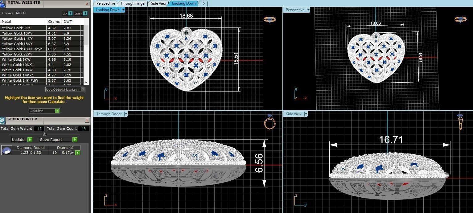 Beads diamond studded heart pendant 3D print model_3