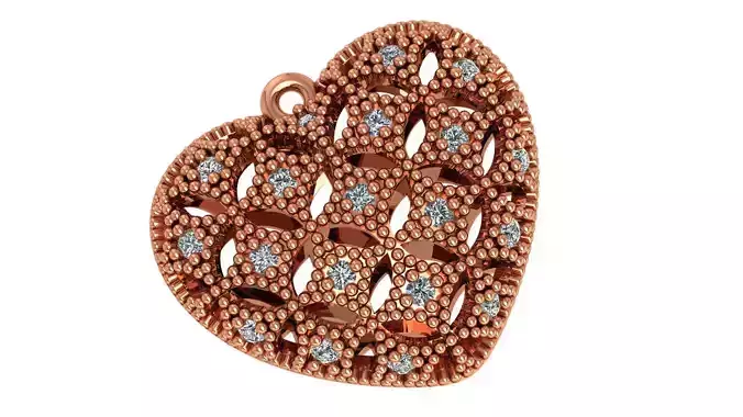 Beads diamond studded heart pendant 3D print model