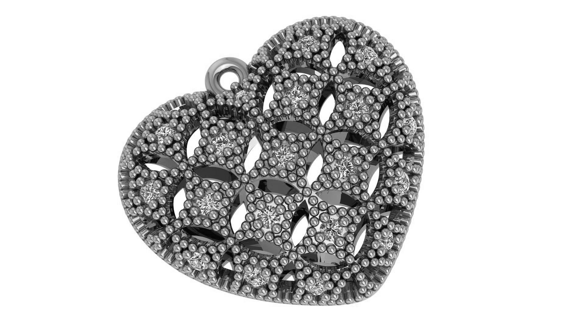 Beads diamond studded heart pendant 3D print model_2