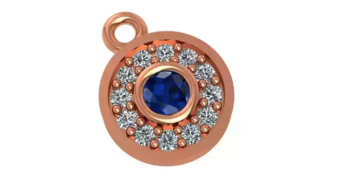  Blue Sapphire and Halo Diamond  Necklace Charm Pendant 3D print model