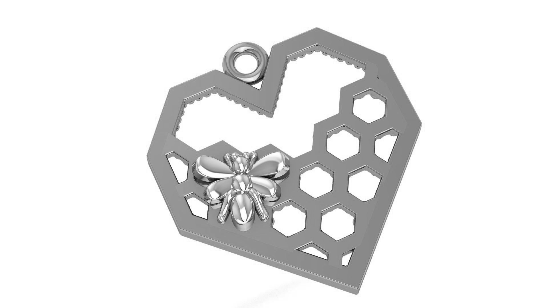 Bees on Heart Pendant 3D print model_2
