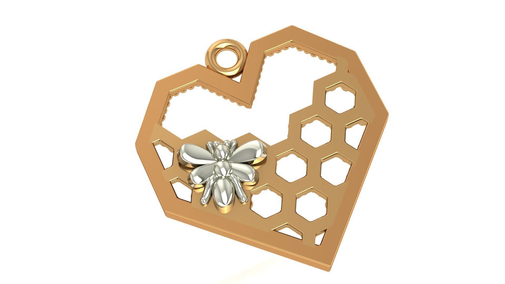 Bees on Heart Pendant 3D print model_1