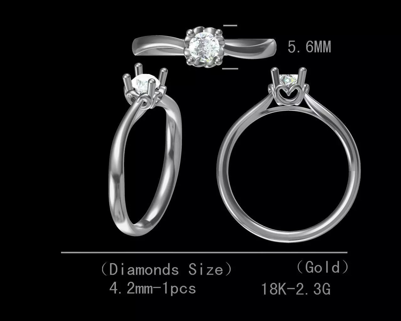 Simple single diamond engagement ring for women 3D model Free 3D print model