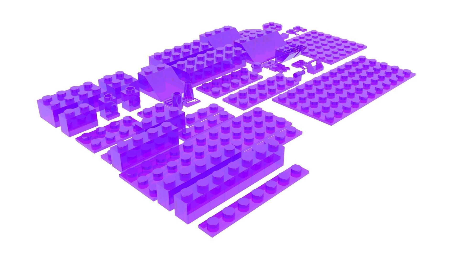 Purple Glass Lego Bricks Set 3D model_9