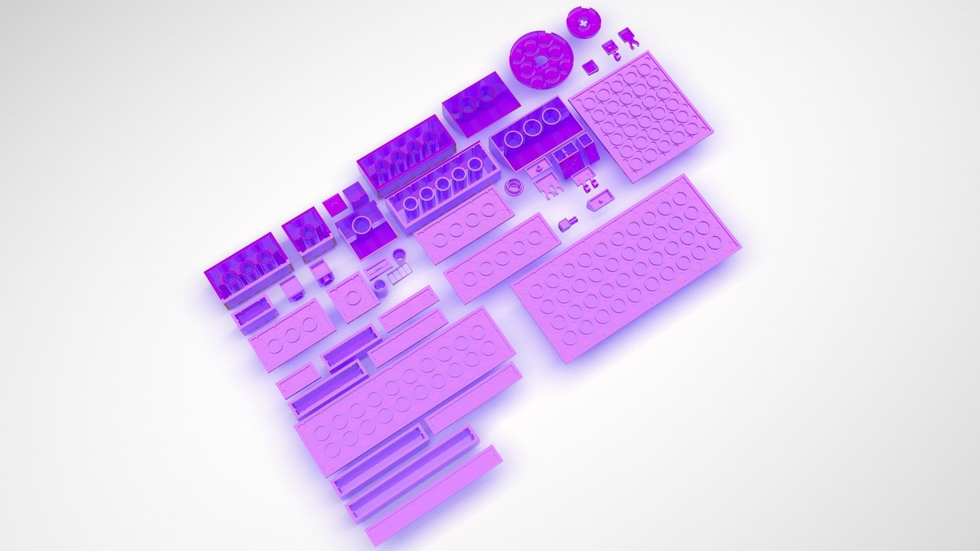 Purple Glass Lego Bricks Set 3D model_5