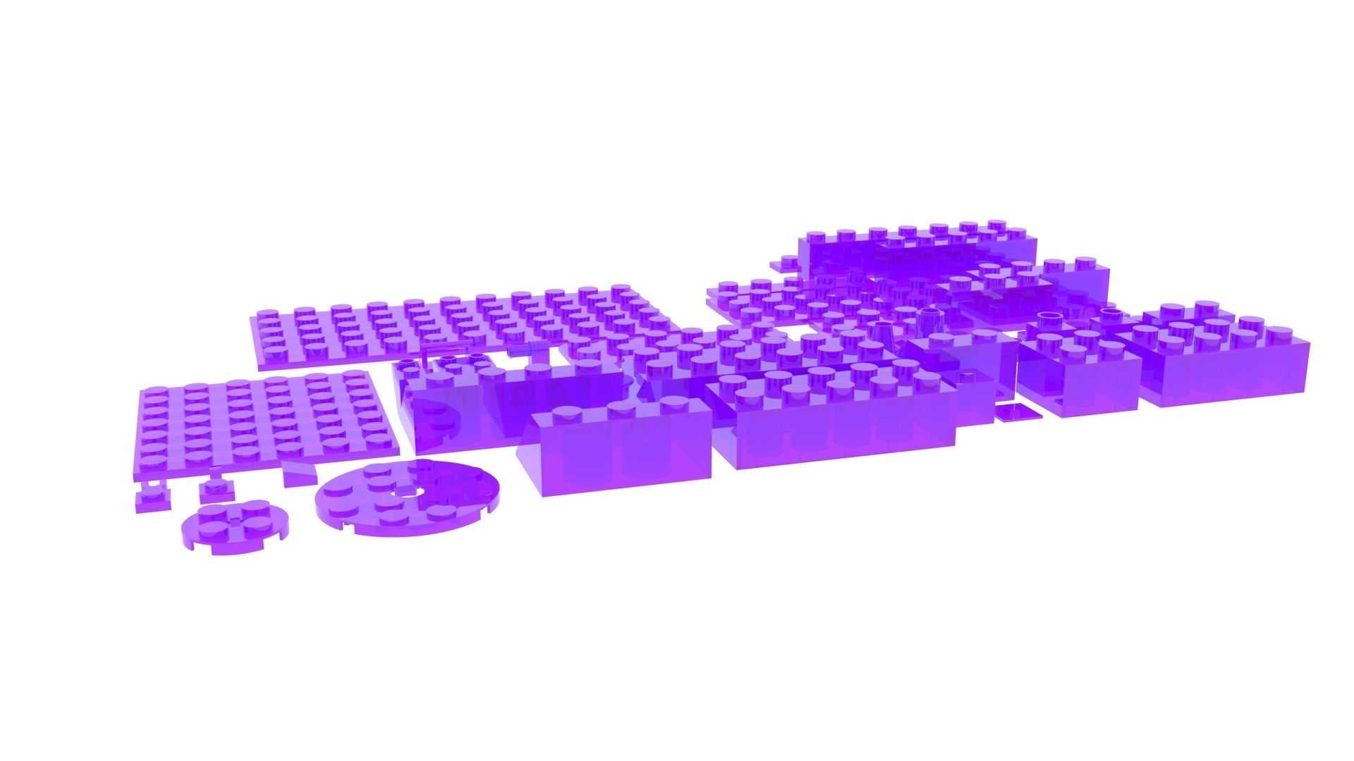 Purple Glass Lego Bricks Set 3D model_11