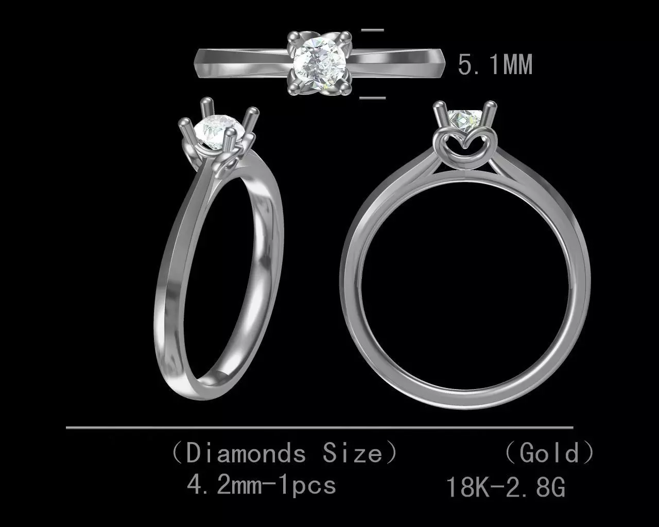 Simple single diamond engagement ring for women 3D model Free 3D print model