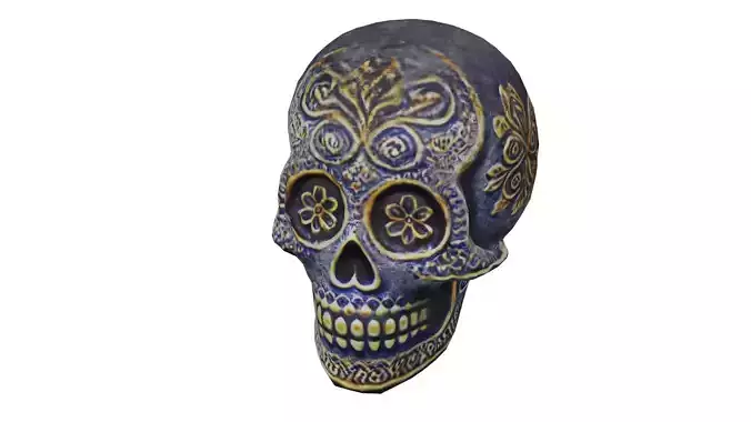 Ornate ceramic sugar skull Low-poly 3D model