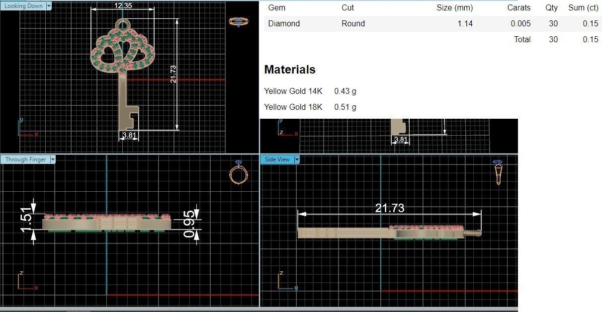 Diamond Keys Necklace Charm Pendant 3D print model_3