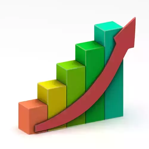 Growing bar chart with arrow Low-poly 3D model