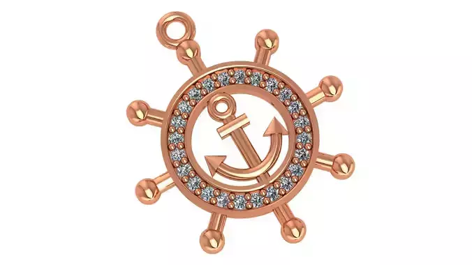 Ship Wheel Anchor Nautical Pendant Necklace 3D print model