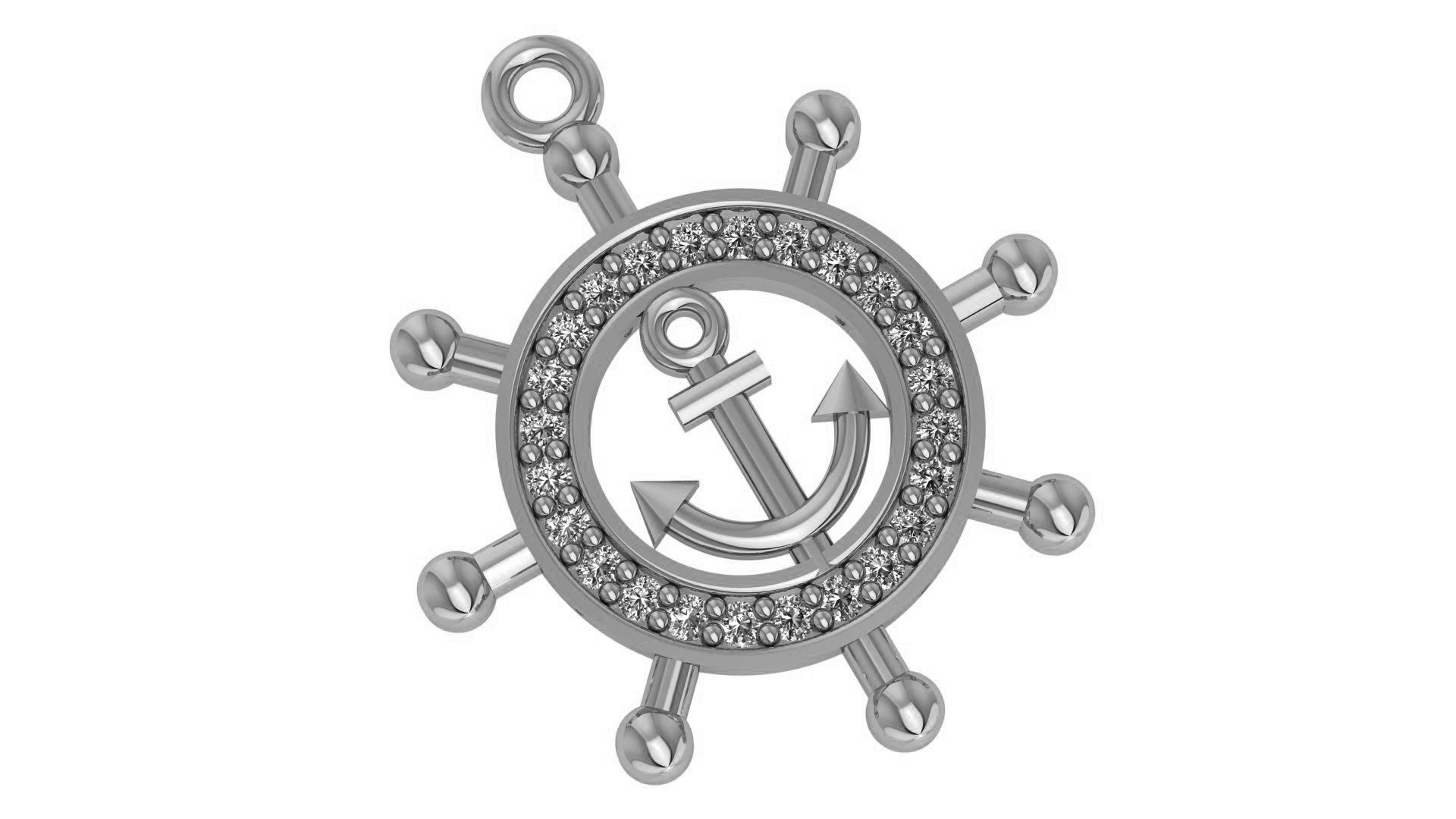 Ship Wheel Anchor Nautical Pendant Necklace 3D print model_2