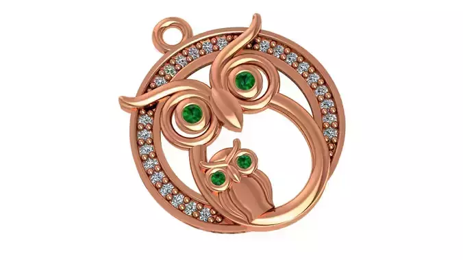 Green Eyed Owl Mothers Love Pendant Necklace 3D print model