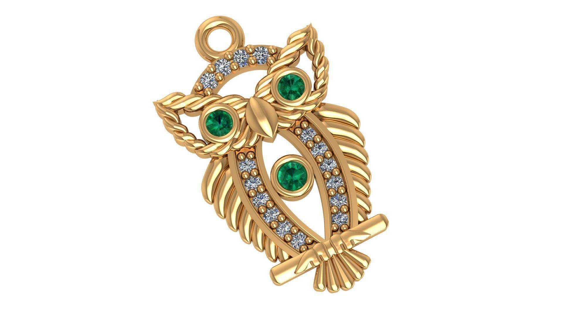 Green Eyed Owl Pendant Necklace 3D print model_1