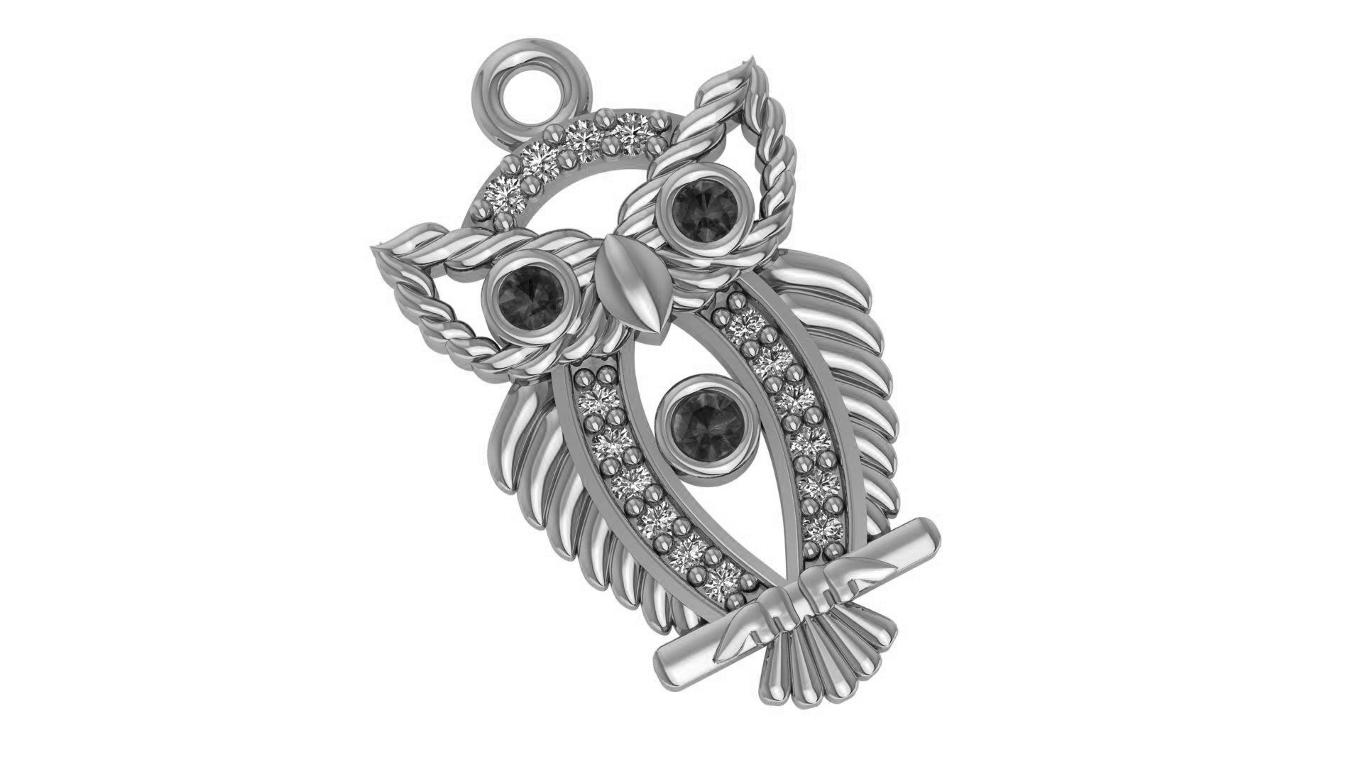 Green Eyed Owl Pendant Necklace 3D print model_2